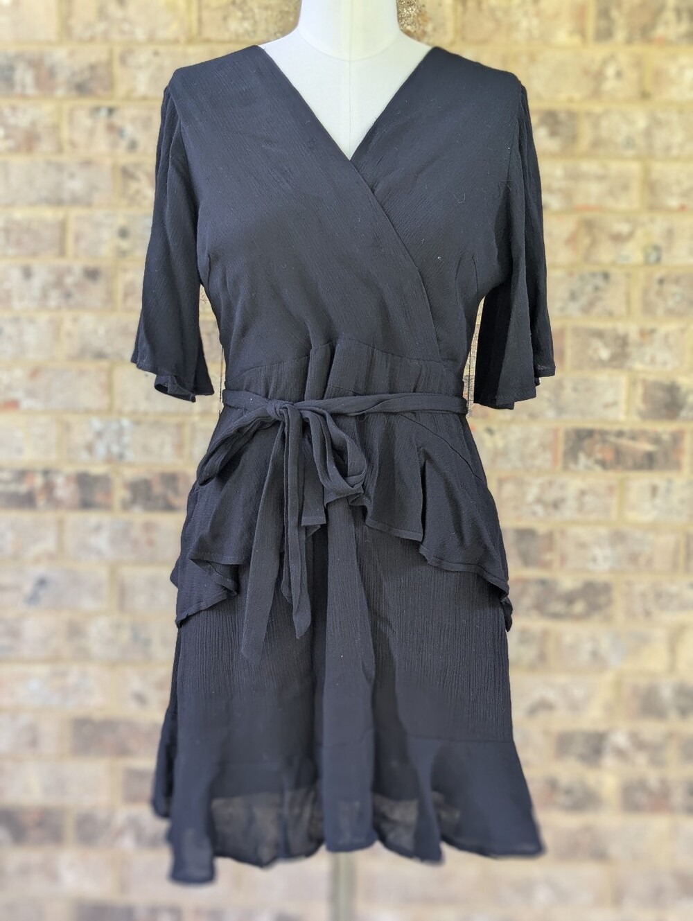 {Altar'd State} Black Tiered Wrap Ruffle Mini Dress